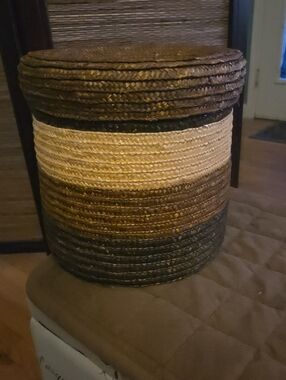 Woven Round Storage Basket with Lid -Set of 3- Multicolor